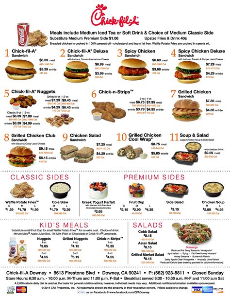 Menu chick fil - Grilled Chicken Sandwich. $6.89 390 Cal per Sandwich. Order now. Chick-fil-A Grilled Chicken Club Sandwich. $8.79 520 Cal per Sandwich. Order now. Chick-fil-A Nuggets. $5.35 250 Cal per Entree. Order now.